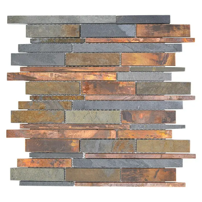 Mosaikfliese Verbund Mix XSK 565 - 30 x 31 cm, Kupfer, Matt - Mosaikfliese mit Kupfer- und Schieferakzenten. Das Zusammenspiel von Texturen und Farben macht diese Fliese zu etwas Besonderem.