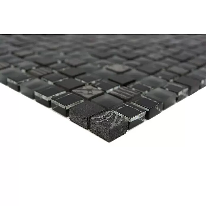 Mosaikfliese Quadrat Crystal Mix XCM HQ19 - 30,5 x 30,5 cm, Schwarz, Matt - Detailaufnahme