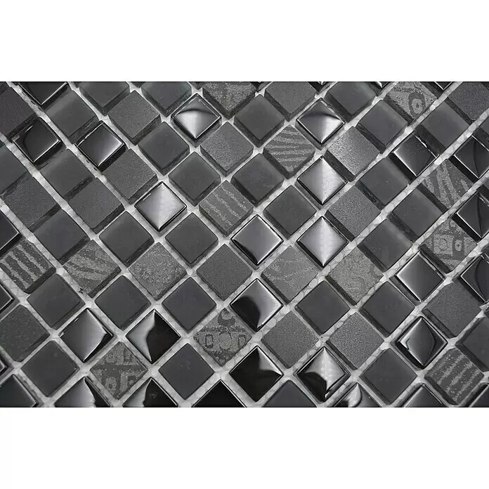 Mosaikfliese Quadrat Crystal Mix XCM HQ19 - 30,5 x 30,5 cm, Schwarz, Matt - Detailaufnahme