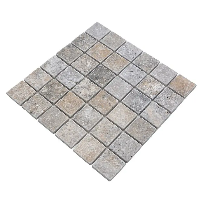 Mosaikfliese Quadrat XNT 47048 - 30,5 x 30,5 cm, Silber, Matt - Quadratische Natursteinfliese in verschiedenen Grautönen mit leicht beiger Schattierung für Wand- oder Bodengestaltung.