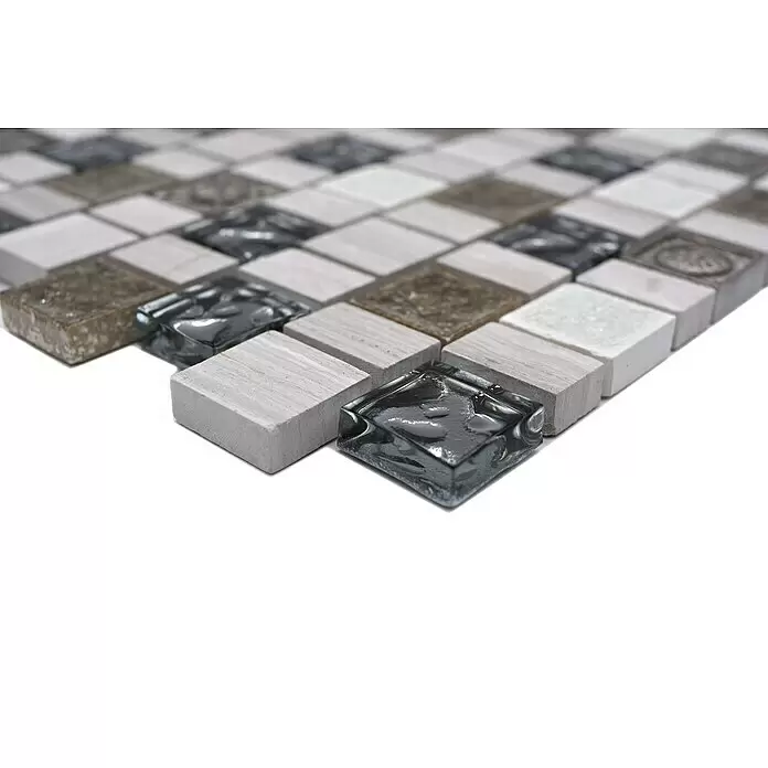 Mosaikfliese Multiformat Crystal Mix XNM DF1 - 29,8 x 30,4 cm, Grau/Weiß, Glänzend - Detailaufnahme