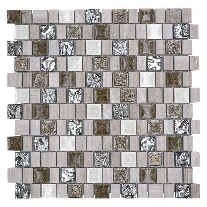 Mosaikfliese Multiformat Crystal Mix XNM DF1 (29,8 x 30,4 cm, Grau/Weiß, Glänzend)
