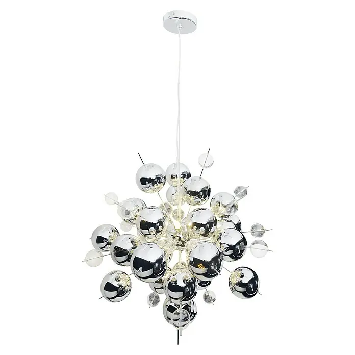 Näve Pendelleuchte Explosion - Höhe: 150 cm, Chrom - Moderne Chrom-Pendelleuchte mit kugelförmigen Lampenschirmen und klaren Akzenten für stilvolle Beleuchtung.