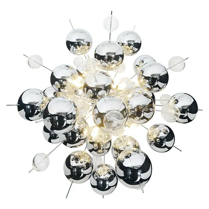 Näve Pendelleuchte Explosion - Höhe: 150 cm, Chrom - Elegante Chrom-Deckenleuchte mit Kugeln und klaren Akzenten, die ein modernes und stilvolles Ambiente erzeugt. Die Lampe ist ein echter Hingucker.