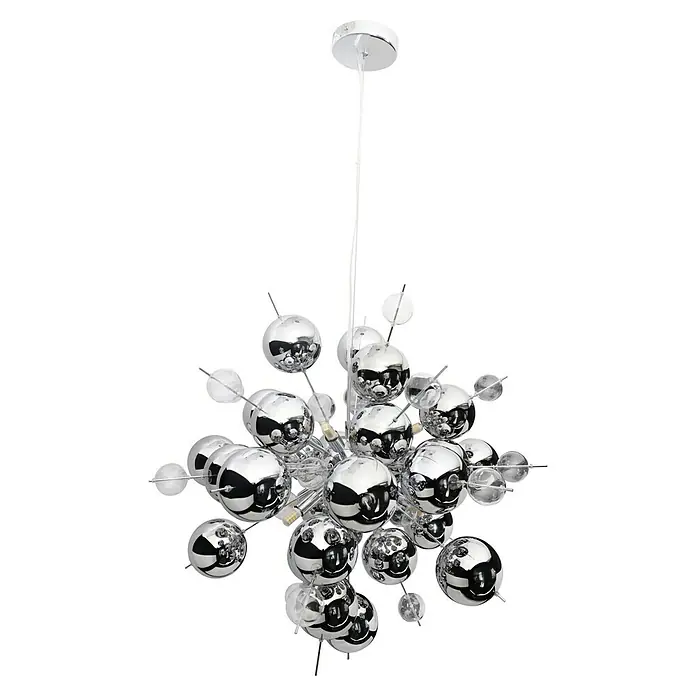 Näve Pendelleuchte Explosion - Höhe: 150 cm, Chrom - Moderne Chrom-Hängeleuchte mit kugelförmigen Elementen und klaren Akzenten, die ein stilvolles Ambiente schafft.