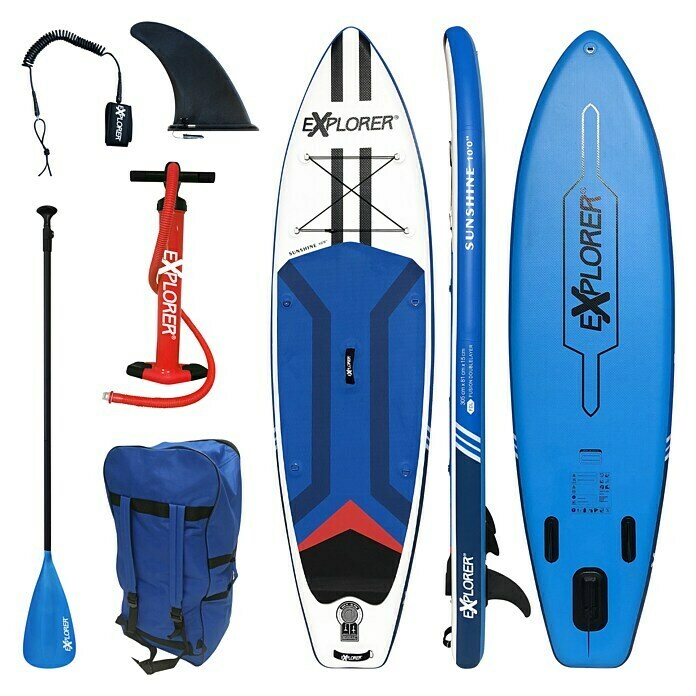 Explorer SUP-Board-Set Sunshine 10.0L x B x H: 305 x 81 x 15 cm, Nutzlast: 150 kg, Aufblasbar, Blau/Weiß Front View