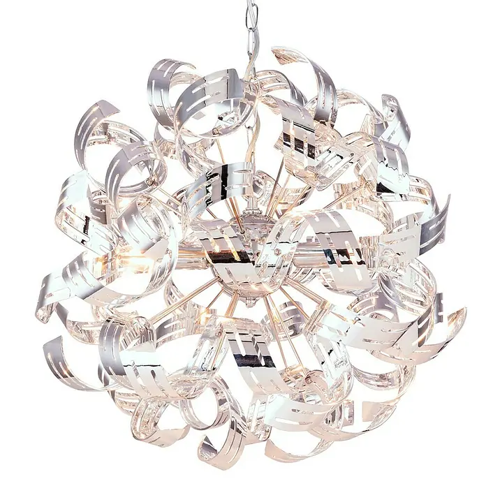 Globo Pendelleuchte Falla - Ø x H: 500 mm x 125 cm - Auffällige Kugel-Hängeleuchte mit vielen gebogenen silberfarbenen Elementen, die ein einzigartiges und luxuriöses Design schaffen.