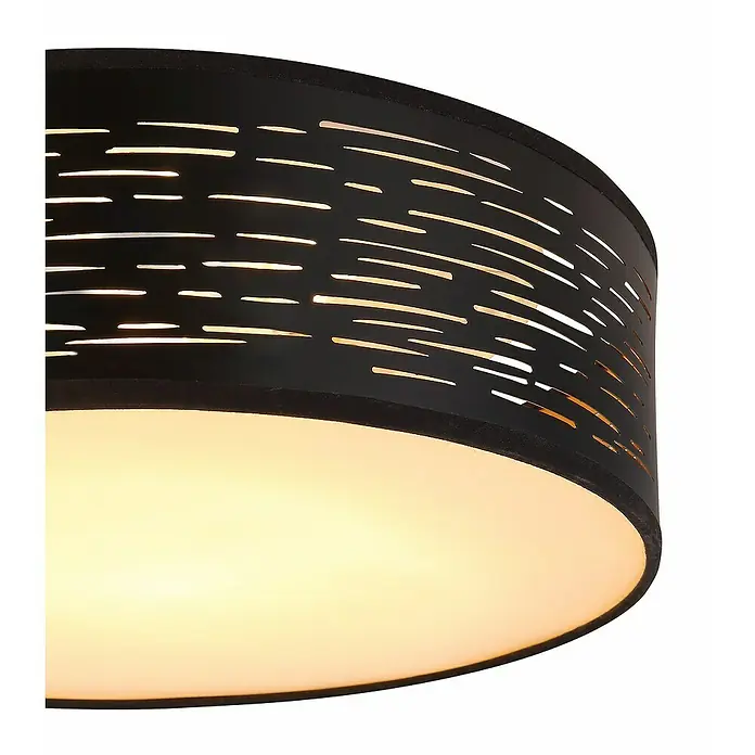 Globo LED-Deckenleuchte rund Tunno - Ø x H: 380 mm x 13 cm, Schwarz/Gold - Schwarze Deckenleuchte mit einem modernen, perforierten Design, das ein warmes Licht abgibt und eine stilvolle Atmosphäre schafft.