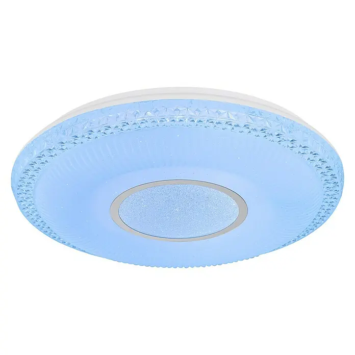 Globo LED-Deckenleuchte rund Klemens - 40 W, Ø x H: 500 mm x 9 cm, Chrom - Moderne LED-Deckenleuchte mit blauem Licht und dekorativem Muster für eine stilvolle Beleuchtung in jedem Raum.