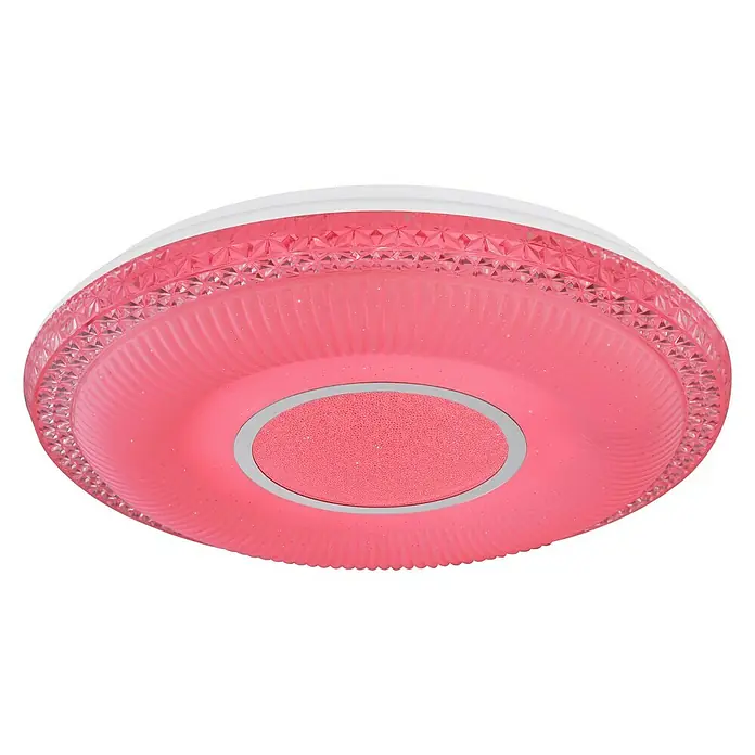 Globo LED-Deckenleuchte rund Klemens - 40 W, Ø x H: 500 mm x 9 cm, Chrom - Moderne, rosafarbene LED-Deckenleuchte mit dekorativem Muster und zentralem Element, ideal für stilvolle Beleuchtung.