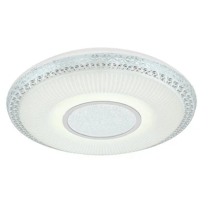Globo LED-Deckenleuchte rund Klemens - 40 W, Ø x H: 500 mm x 9 cm, Chrom - Moderne LED-Deckenleuchte mit dekorativem Kristallrand und glitzernder Oberfläche für stilvolle Beleuchtung in jedem Raum.