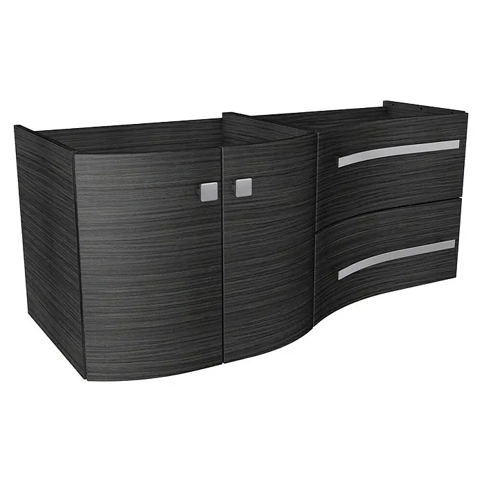Badmöbel-Set WAV12D2 - Gesamtbreite Badmöbel: 120 cm, Dark Oak, Matt, DIN Anschlag: Links - Abgebildeter moderner Waschbeckenunterschrank in Grau mit Schubladen und Schrankfächern, ideal für jedes Badezimmer.