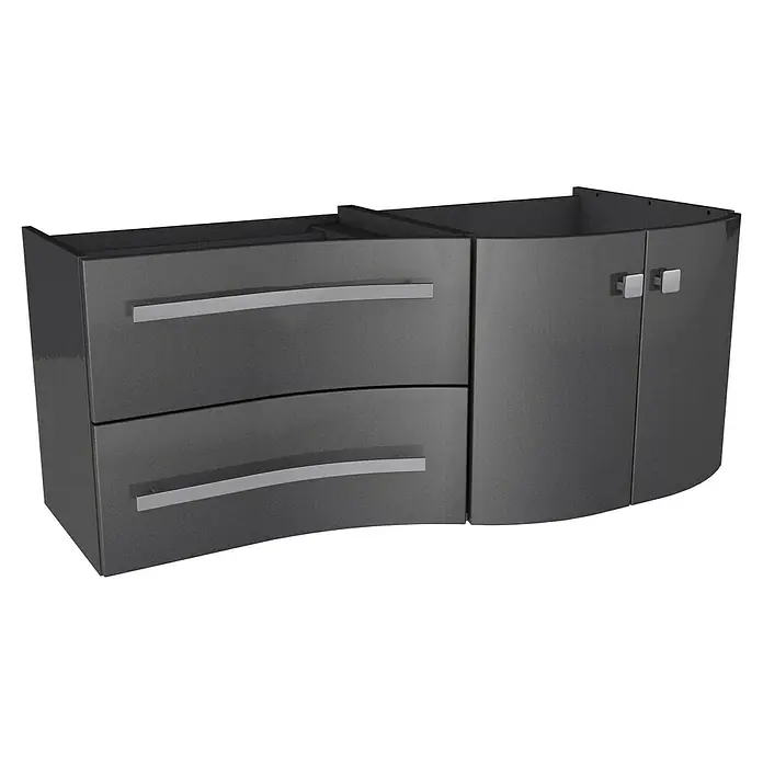 Badmöbel-Set WAV12G2RE - Gesamtbreite Badmöbel: 120 cm, Grafit, Hochglänzend, DIN Anschlag: Rechts - Dieses Bild zeigt einen modernen Badezimmerschrank mit Schubladen und Türen, ideal für stilvolle Badezimmerdesigns.