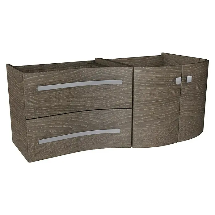 Badmöbel-Set WAV12E2RE - Gesamtbreite Badmöbel: 120 cm, Eiche Maron, Matt, DIN Anschlag: Rechts - Unterschrank mit Schubladen und Türen in Holzoptik mit modernen Griffen. Praktische Badezimmermöbel für mehr Stauraum.