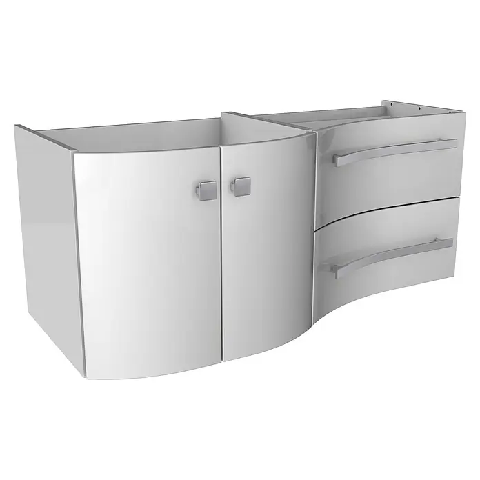 Badmöbel-Set WAV12W2 - Gesamtbreite Badmöbel: 120 cm, Weiß, Hochglänzend, DIN Anschlag: Links - Eleganter Badezimmerschrank in Weiß mit abgerundeten Kanten und Schubladen bietet praktischen Stauraum für Ihr Bad.