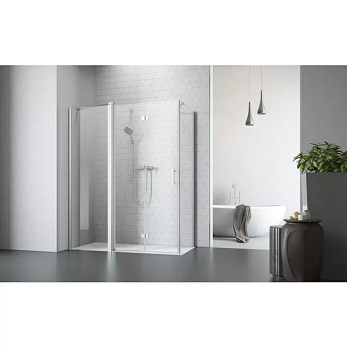 Camargue Vario Eckdusche S54+S15+S14PL x B x H: 140 x 140 x 195 cm, Beschichtet, Stärke: 6 mm, Silber