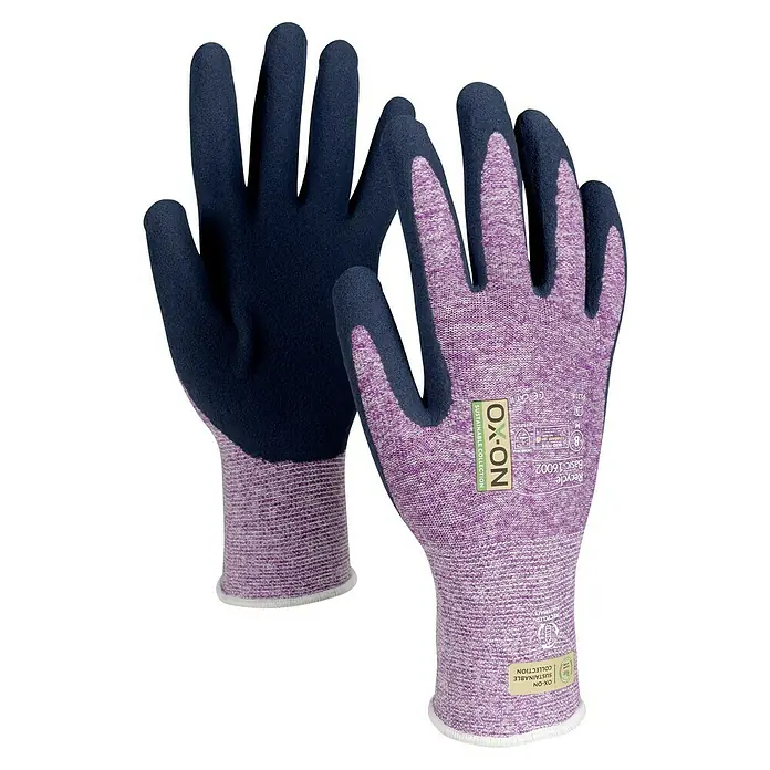 OX-ON Arbeitshandschuhe Recycle Basic 16002 - Violett, 8 - Ein Paar Ox-On Recycle Basic 16002 Arbeitshandschuhe in Lila und Schwarz mit guter Passform und hohem Tragekomfort für diverse Aufgaben.
