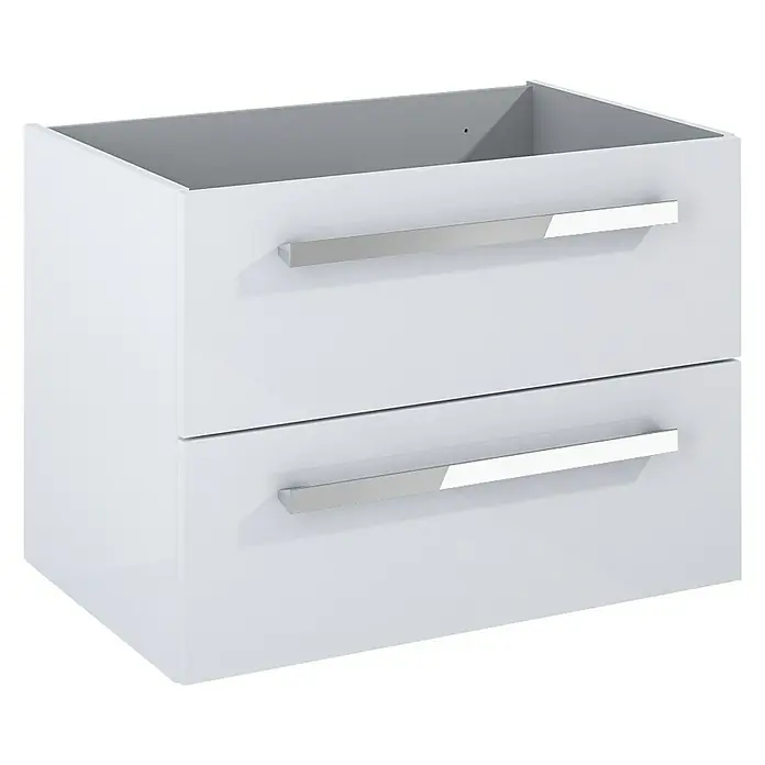 Riva Vulcano Waschtischunterschrank - 71,6 x 46 x 52 cm, Weiß, Hochglänzend - Ein Badezimmer-Waschtischunterschrank in Weiß mit zwei Schubladen und eleganten, glänzenden Griffen. Zeitloses Design für moderne Bäder.