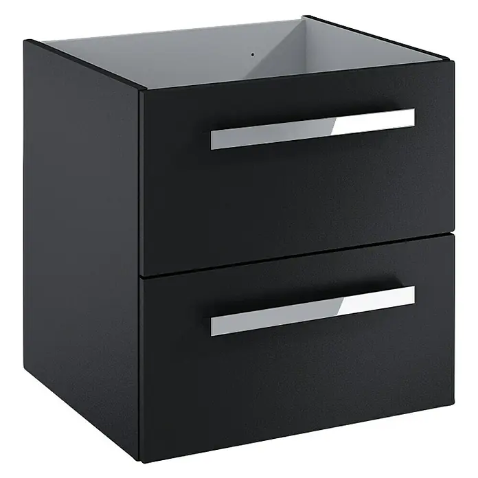 Riva Vulcano Waschtischunterschrank - 51,6 x 46 x 52 cm, Schwarz, Matt - Schwarzer Unterschrank mit zwei Schubladen und glänzenden, rechteckigen Griffen.