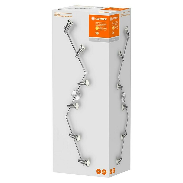LED-Deckenstrahler (6 x 3 W, Länge: 1.190 mm, Warmweiß, Nickel matt)