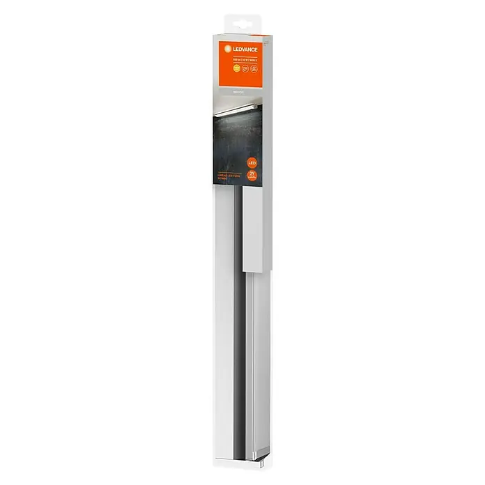 Ledvance LED-Unterbauleuchte Turn10 W, Warmweiß, Länge: 55,7 cm - Produktbild eines LEDVANCE Linear LED Turn Lichtleiste in der Verpackung, geeignet für Innenräume mit einer Lebensdauer von 3 Jahren.