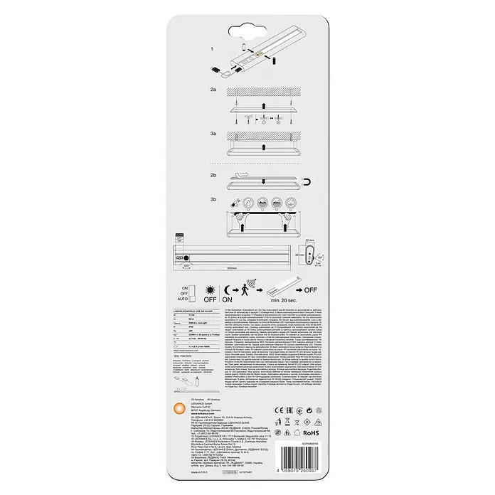 Ledvance LED-Unterbauleuchte - 1,4 W, Kaltweiß, Länge: 300 mm, Betriebsart: Batteriebetrieben - LEDVANCE Mobile USB 300 Silber: Eine mobile LED-Leuchte mit USB-Anschluss für flexible Beleuchtungslösungen.