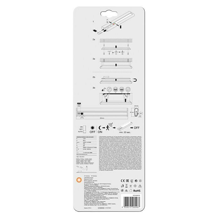 Ledvance LED-Unterbauleuchte1,4 W, Kaltweiß, Länge: 300 mm, Betriebsart: Batteriebetrieben Back View