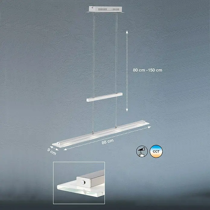 Fischer & Honsel LED-Pendelleuchte Tenso - Warmweiß - Ein modernes LED-Pendelleuchte-Design, das Eleganz und Funktionalität mit verstellbarer Höhe (80 cm - 150 cm) und einstellbarer Farbtemperatur vereint.
