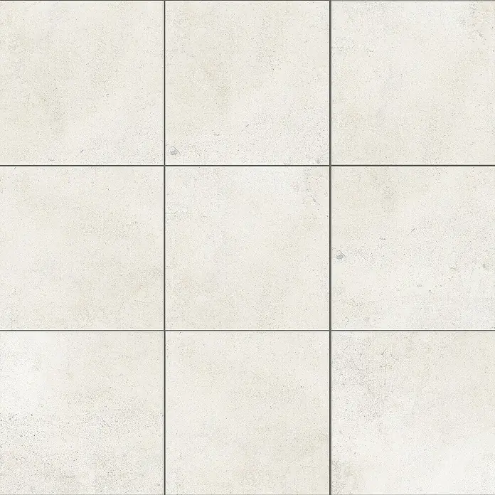Art-Tec by Palazzo Feinsteinzeugfliese60 x 60 cm, Offwhite, Matt - Nahaufnahme von neun beigen Keramikfliesen mit dunklen Fugenlinien, die ein quadratisches Muster bilden.