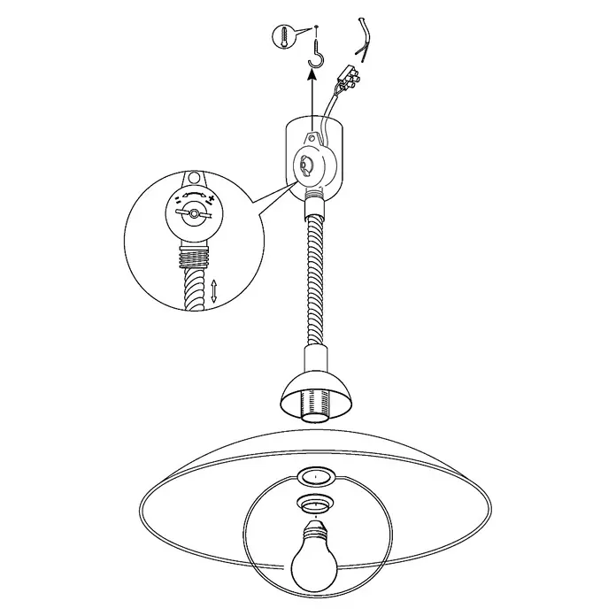Eglo Pendelleuchte Alvez - Höhe: 110 cm - Schema einer Hängelampe mit verstellbarer Höhe und montierter Glühbirne für stimmungsvolle Beleuchtung.