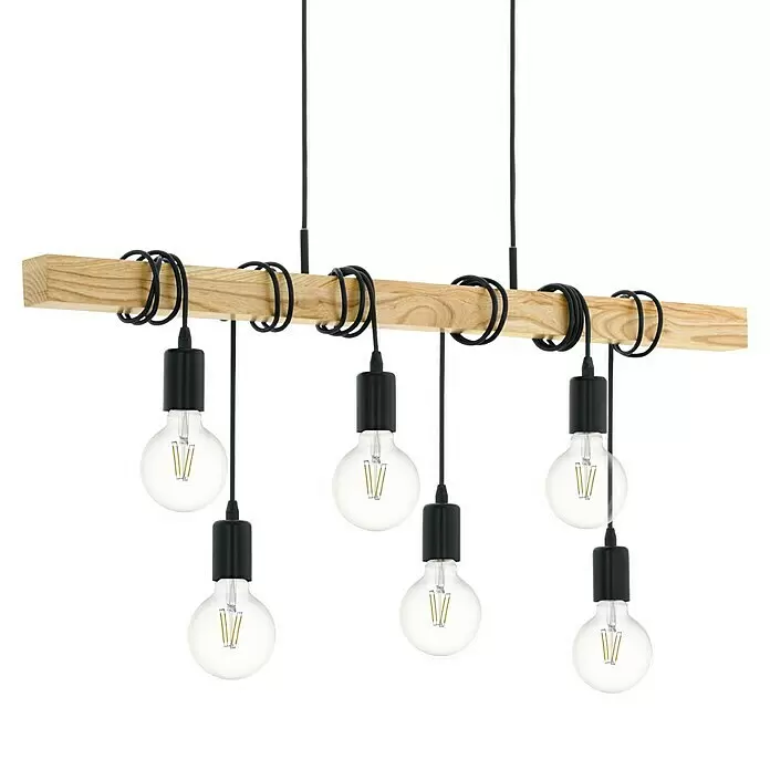 Eglo Townshend Pendelleuchte - B x H: 10 x 110 cm, Schwarz/Braun, 360 W - Detailaufnahme