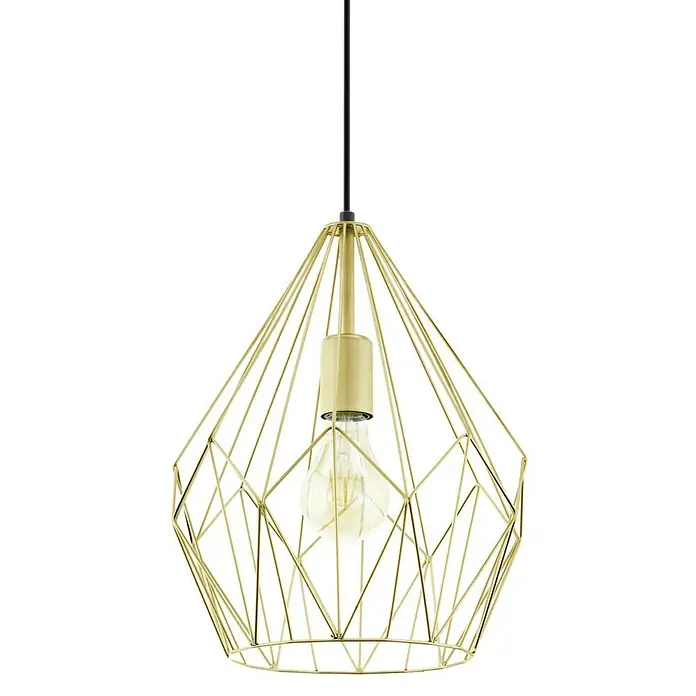 Eglo Pendelleuchte rund Carlton - Höhe: 110 cm, Gold - Eine moderne, goldfarbene Drahtrahmen-Pendelleuchte mit einer Edison-Glühbirne, die einen Hauch von industrieller Eleganz verleiht.