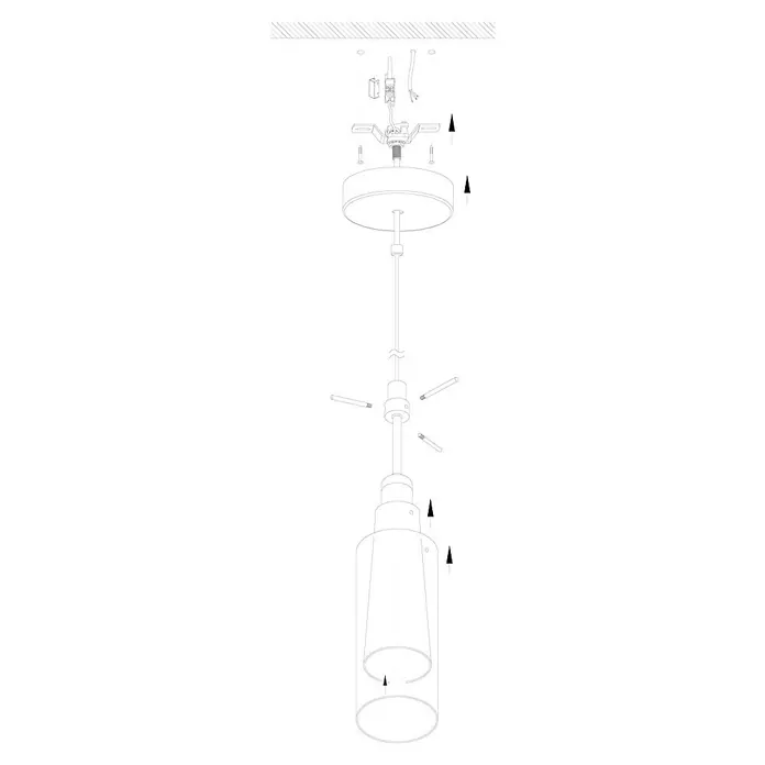 Eglo Pinto Gold Pendelleuchte - Höhe: 110 cm, Max. Systemleistung: 60 W - Illustration einer demontierten Pendelleuchte mit zylindrischem Lampenschirm, die die Installation und das Design der Leuchte hervorhebt.