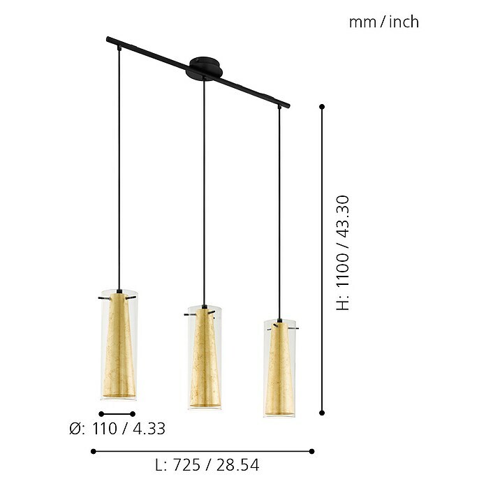 Eglo Pinto Gold Pendelleuchte (3 x 60 W, Gold, Höhe: 110 cm)