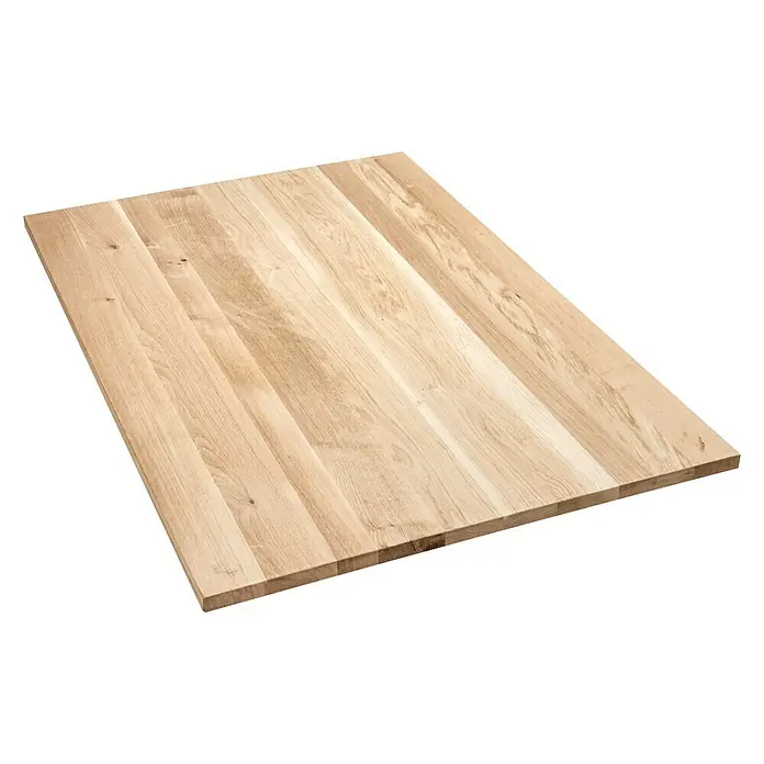 Tischplatte - Eiche, 120 x 80 x 2,6 cm - Eine Tischplatte aus hellem Holz mit natürlicher Maserung, ideal für Möbelprojekte. Robust und stilvoll für jeden Raum.