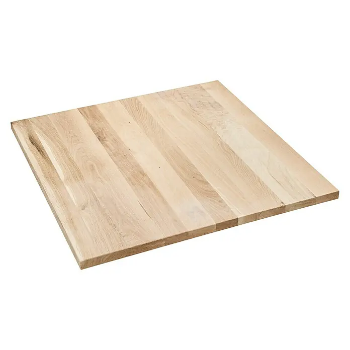 Tischplatte - Eiche, 70 x 70 x 2,6 cm - Draufsicht auf eine helle, rechteckige Holzplatte mit sichtbarer Maserung, ideal für Möbelbau oder DIY-Projekte.