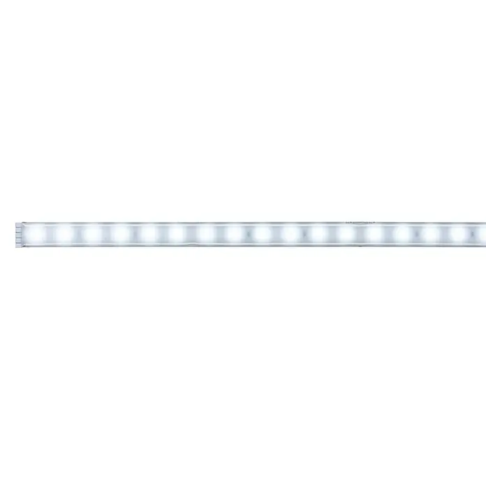 Paulmann MaxLED 500 Tira LED - Largo: 1 m, Color de luz: Blanco diurno, 6 W, 550 lm, Recubierto - Esta imagen muestra una tira de luz LED con LEDs blancos y brillantes en un diseño elegante y moderno, ideal para aplicaciones de iluminación versátiles.
