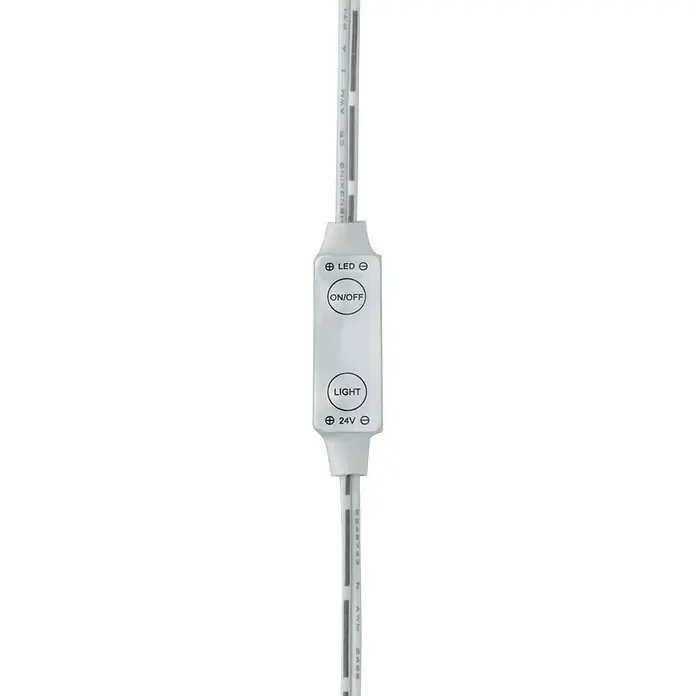 Paulmann Tira LED Set básico - Largo: 5 m, Color de luz: Blanco neutro, 50 W, 5.500 lm, 24 V - Primer plano de los controles de luces LED con botones LED, Encendido/Apagado y Luz, alimentados con 24V.