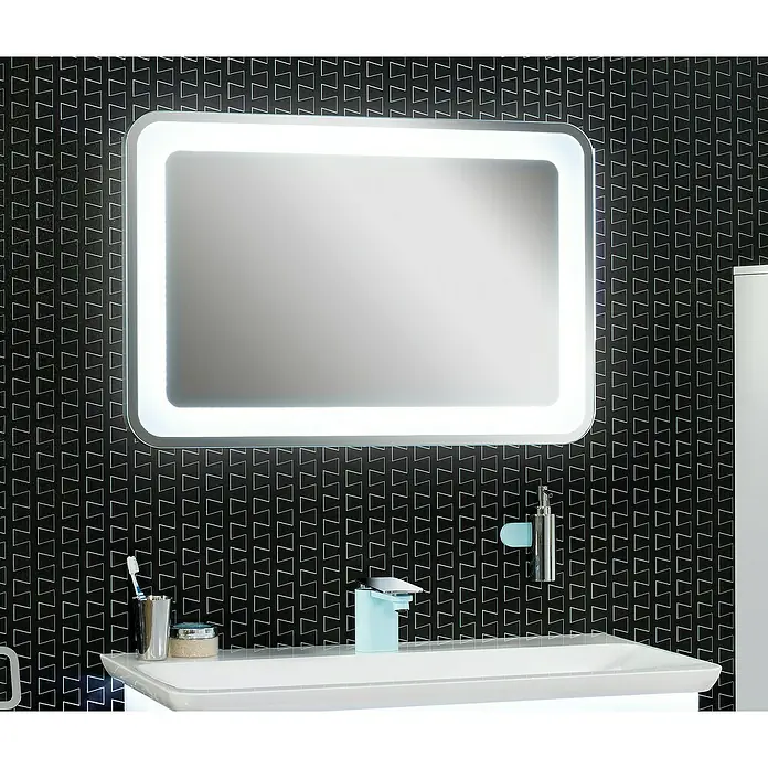 Camargue Stella LED-Lichtspiegel - 90 x 60 cm, Mit abgerundeten Kanten - Leuchtender Badezimmerspiegel mit LED-Rahmen, der ein modernes und stilvolles Ambiente im Badezimmer schafft. Die Beleuchtung sorgt für eine angenehme Atmosphäre.
