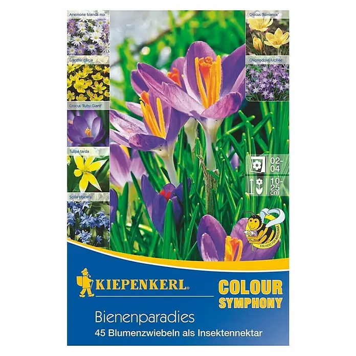Kiepenkerl Blumenzwiebeln Colour Symphony Bienenparadies - Gemischt, 45 Stk., Bienenparadies - Produktbild der "Bienenparadies Colour Symphony" Blumenzwiebelmischung von Kiepenkerl mit verschiedenen Krokussen und anderen Frühblühern.