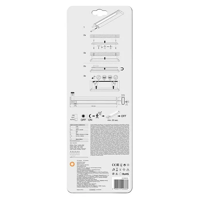 Ledvance LED-Unterbauleuchte Mobile - 2,9 W, Bewegungssensor, L x B x H: 31,4 x 4,8 x 1,8 cm, Weiß - Rückansicht
