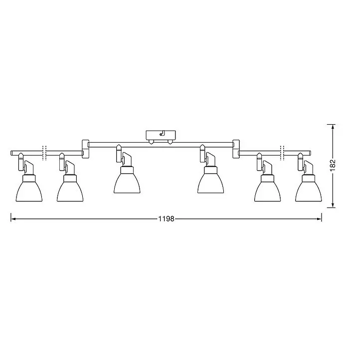 Osram Regleta LED 827 - 12 W, L x An x Al: 125 x 8 x 19,2 cm, Blanco/Plateado, Blanco cálido - Dibujo lineal de una lámpara de techo de carril con seis focos ajustables.