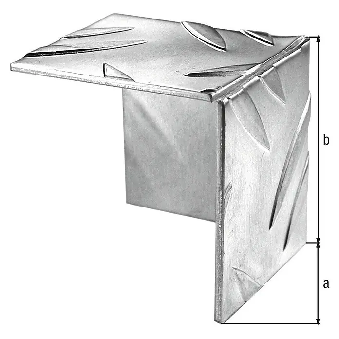 Alberts Escuadra esquinera - L x An: 41,2 x 41,2 mm, Aluminio - Imagen de un protector de esquina plateado con patrón de diamante para el montaje en esquinas.