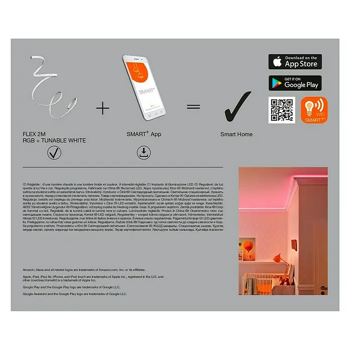 Ledvance Smart+ WiFi Smart-LED-Band Flex Basisset - Länge: 2 m, RGB, 8,5 W, 550 lm - Produktbild von Smart Home Flex 2M RGB + tunable white, ein smartes Licht für dein Zuhause.