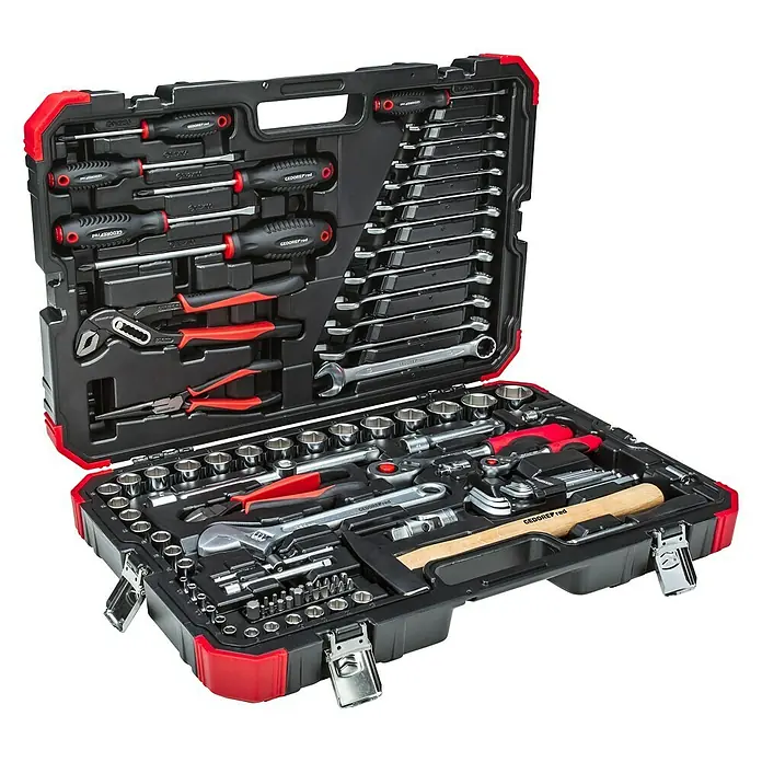 Gedore red Steckschlüssel-Set - 100 -tlg., Antriebsgröße: ½″ - Vielseitiger GEDORE red Werkzeugkoffer mit Schraubenschlüsseln, Schraubendrehern, Zangen und vielem mehr für den professionellen Einsatz.