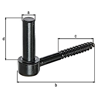 Gozne roscado (Largo: 105 mm, Diámetro mandril: 14 mm, Altura del mandril: 47 mm, Negro)