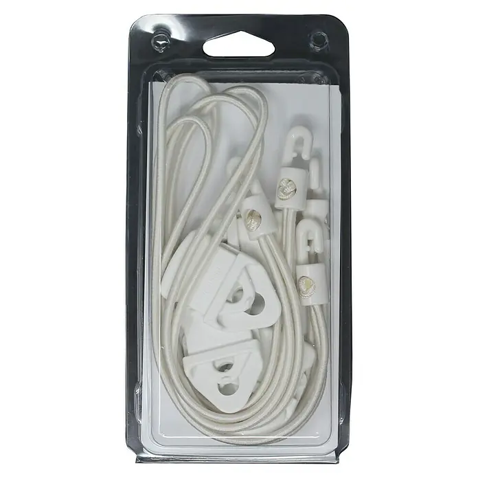 Seilflechter Multi-Clip tornado - Fuerza de tracción: 40 daN, Blanco, 4 ud. - Embalaje con un kit de cordones elásticos blancos, con ajustadores y ganchos para un ajuste seguro y personalizable.