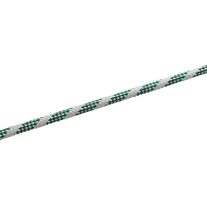 Seilflechter Cabo a metros Atlantik plus - Diámetro: 8 mm, Poliéster, Blanco/Verde - Primer plano de una cuerda trenzada resistente en blanco, verde y rojo, ideal para actividades al aire libre y aplicaciones de seguridad.
