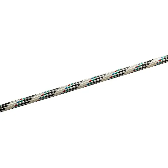 Seilflechter Cabo a metros Atlantik plus - Diámetro: 8 mm, Poliéster, Negro/blanco - Primer plano de una cuerda de colores en diagonal por el marco. Ideal para la escalada o actividades al aire libre.