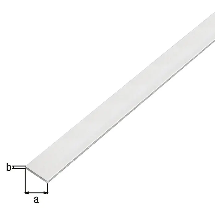 Alberts Flachprofil selbstklebend - B x L: 20 x 1.000 mm, Stärke: 2 mm, Silber - Darstellung eines weißen Winkels mit den Maßen a und b. Ideal für Bau- und Konstruktionsprojekte. Das Profil bietet Stabilität und Vielseitigkeit.